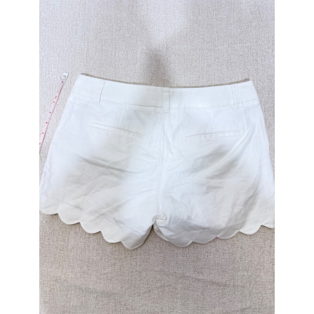 J.Crew White Scalloped Hem Linen Cotton Shorts‎ Size 4 E9685 - Picture 4 of 5